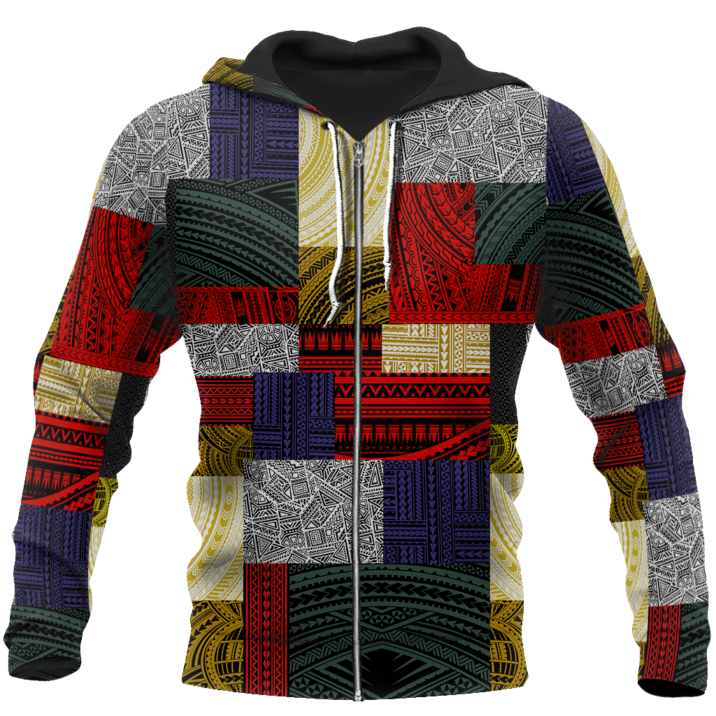Polynesian All Over Hoodie Design Retro Patchwork JJ310101 PL-Apparel-PL8386-Zipped Hoodie-S-Vibe Cosy™