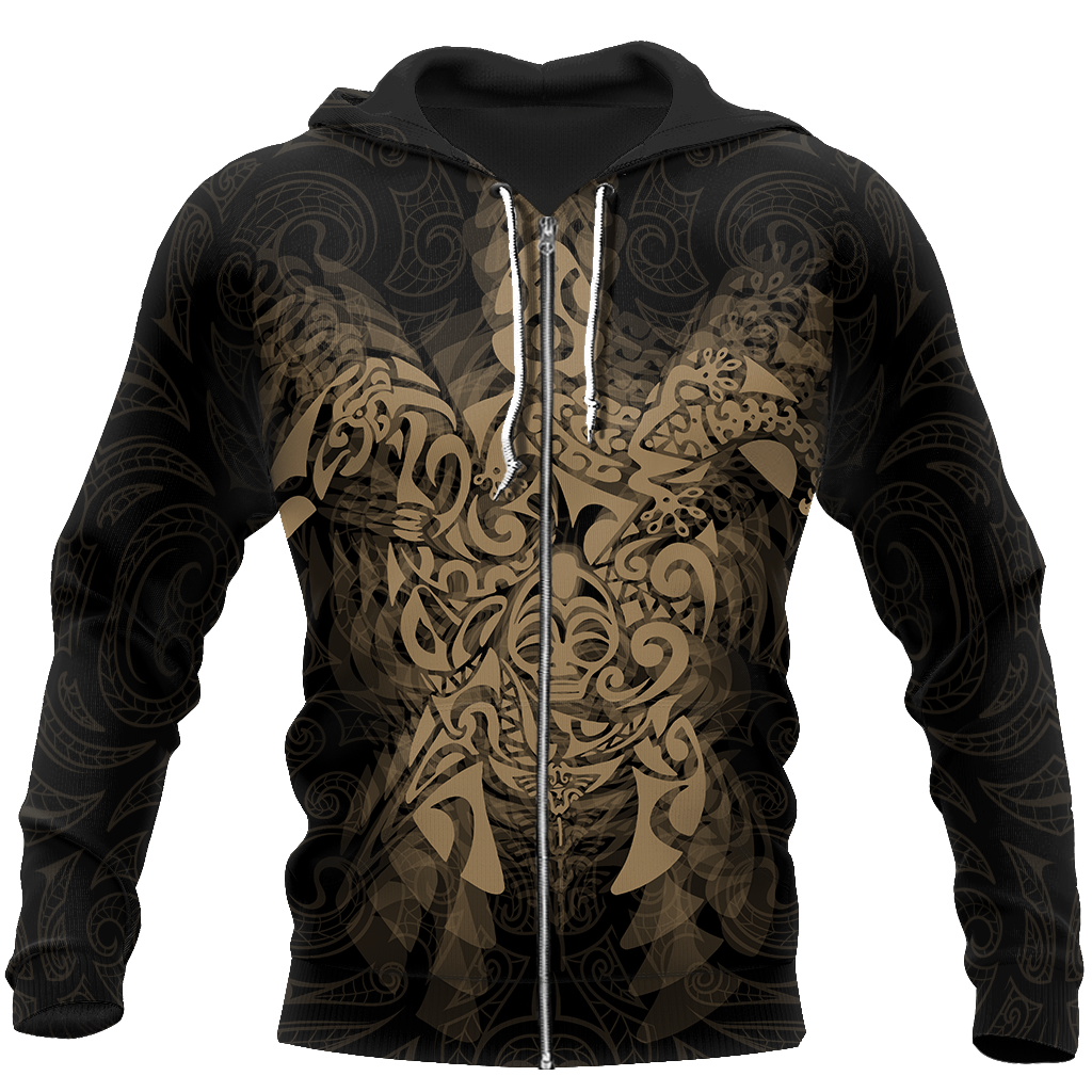 New Zealand Maori Hoodie, Wairua Tattoo Turtle Pullover Hoodie - Gold JJ150101 PL-Apparel-PL8386-Zipped Hoodie-S-Vibe Cosy™