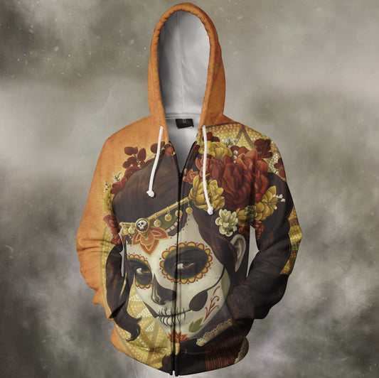 3D All Over Sugar Beautiful Skull Hoodie-Apparel-Phaethon-Zip-S-Vibe Cosy™