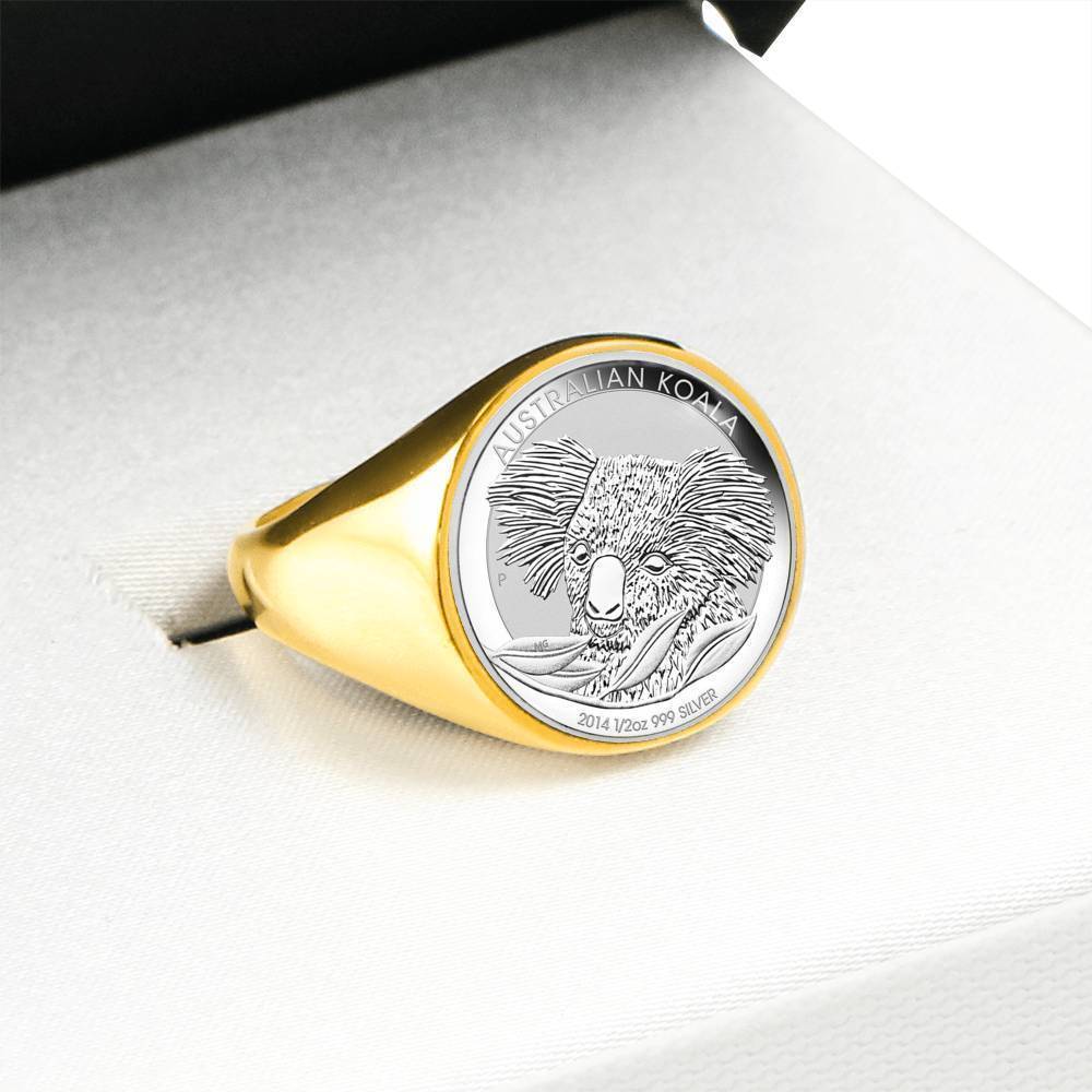 Koala Coin Ring Australia 04 K5-RINGS-HP Arts-18K Gold Finish Signet Ring-Vibe Cosy™