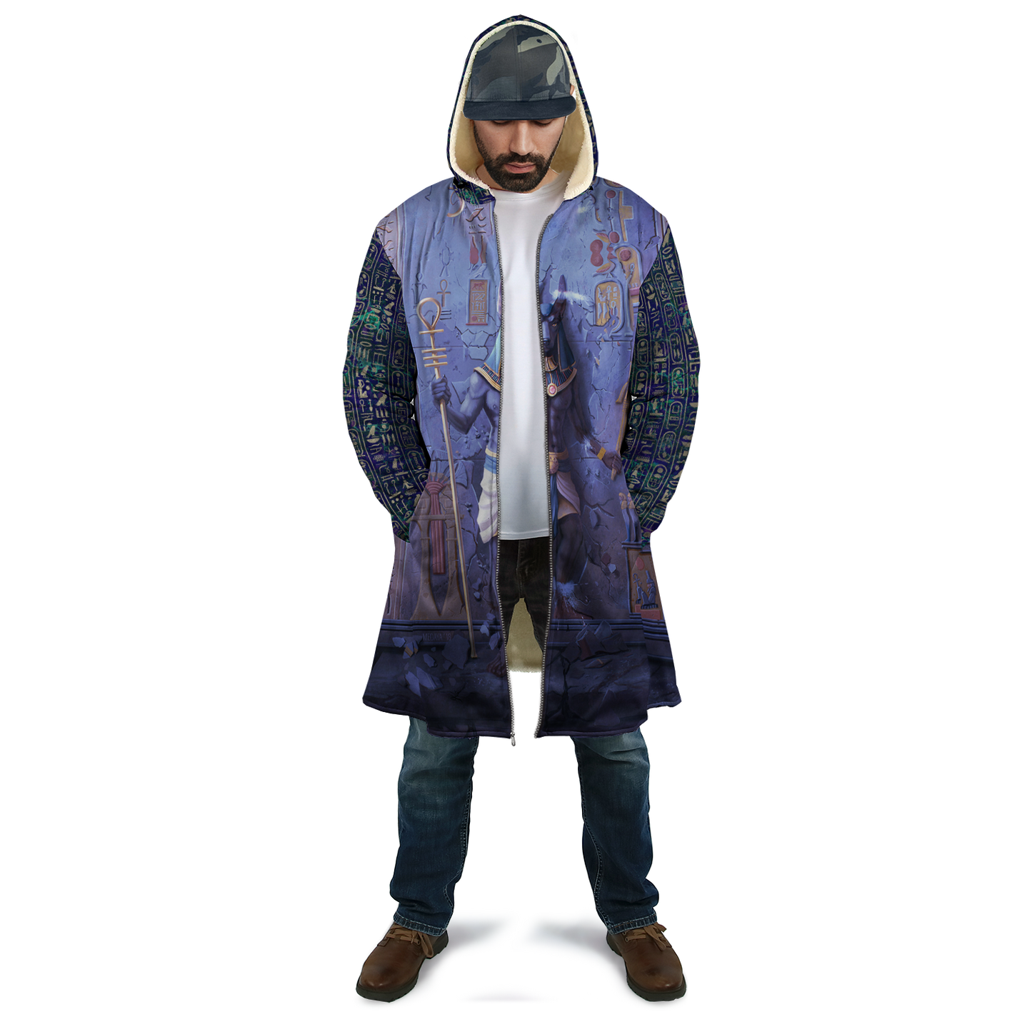 Anubis Face Blue Egyptian Mythology Culture 3D design printed Coat