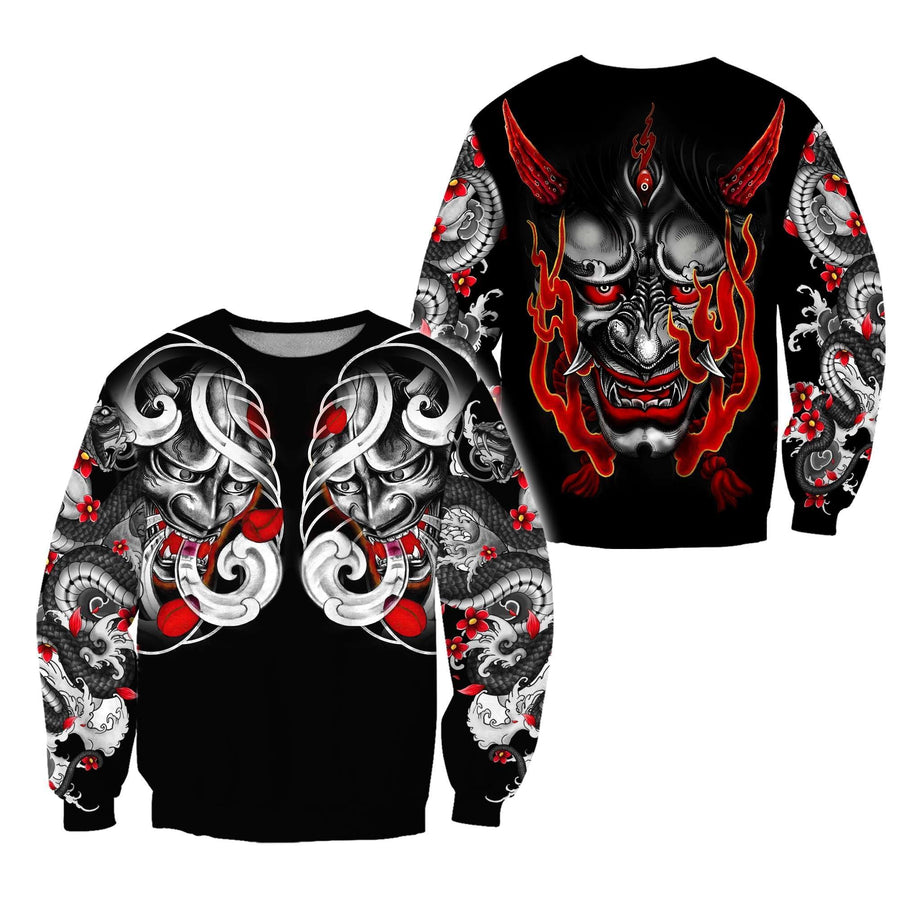 Japan Mask Tattoo 3D All Over Printed Combo Sweater + Sweatpant