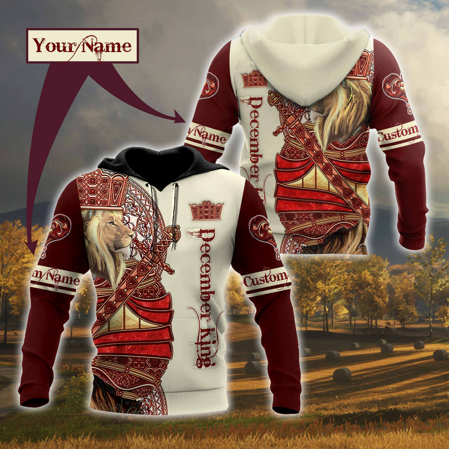Custom Name December King Lion 3D All Over Printed Unisex Shirts