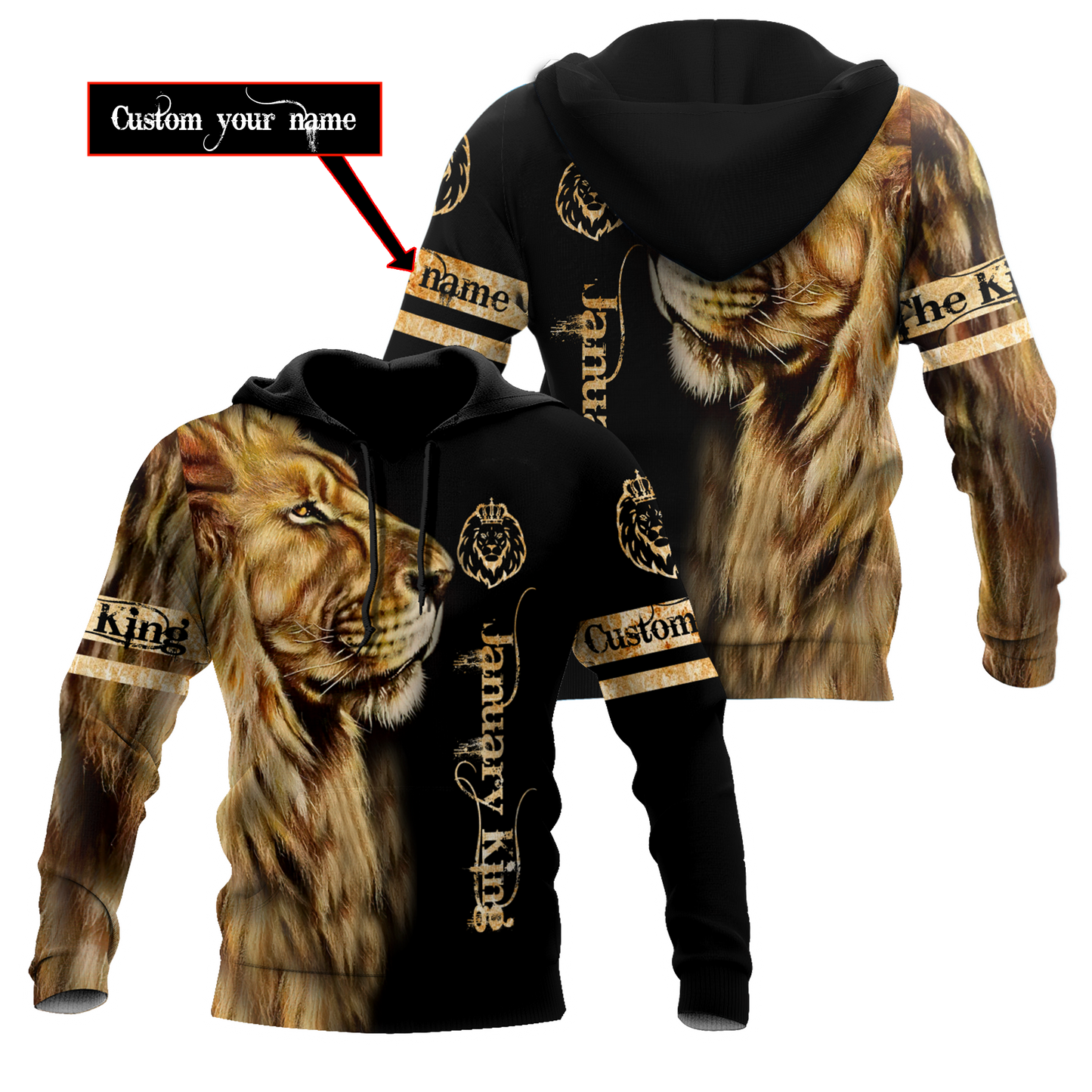 Custom Name January King Lion 3D All Over Printed Unisex Shirt