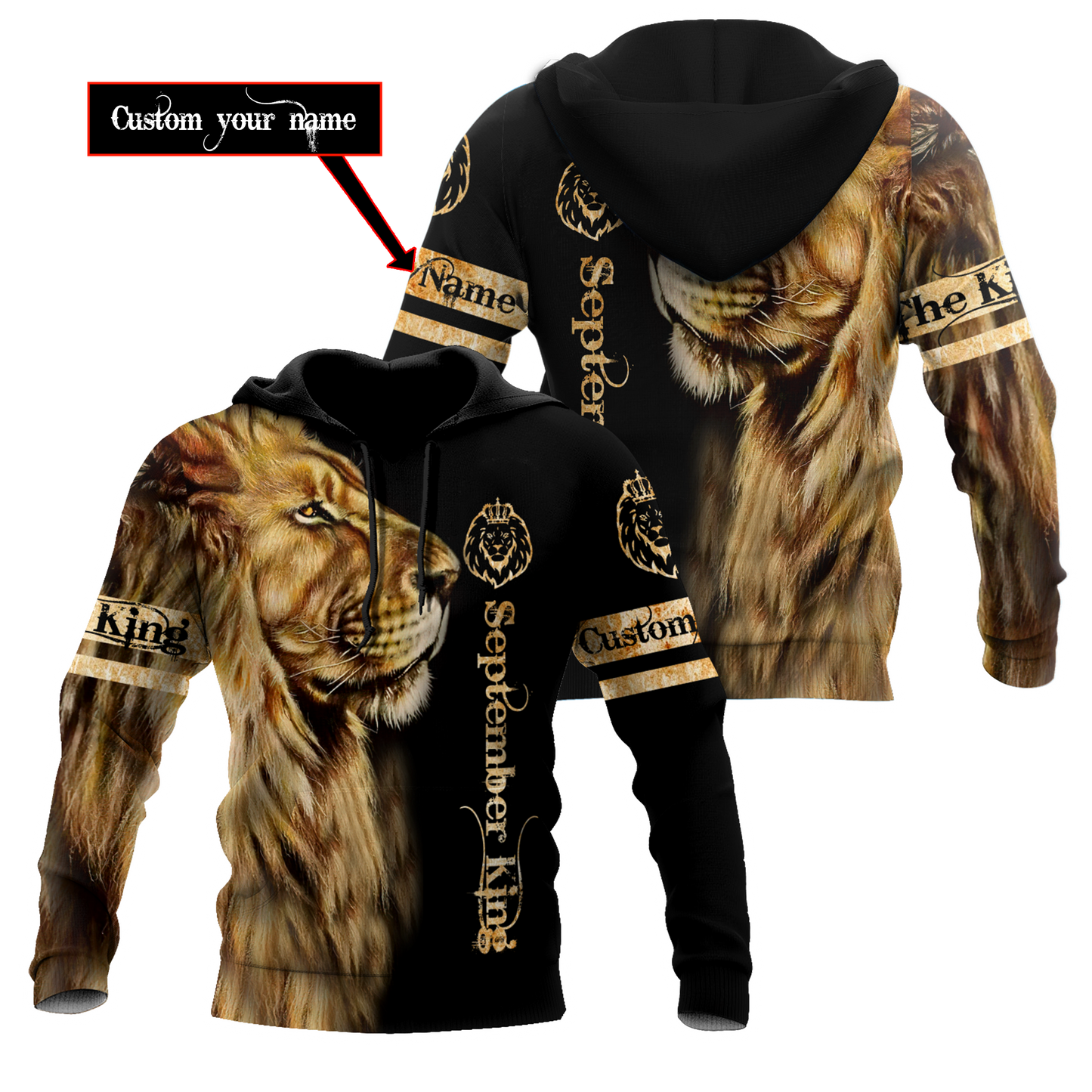 Custom Name September King Lion 3D All Over Printed Unisex Shirts