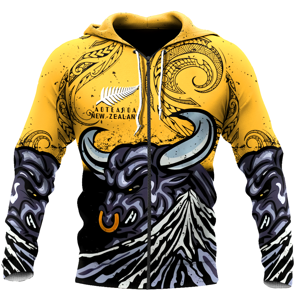 New zealand taranaki maori bull 3d all over printed shirt and short for man and women-Apparel-PL8386-Zipped Hoodie-S-Vibe Cosy™
