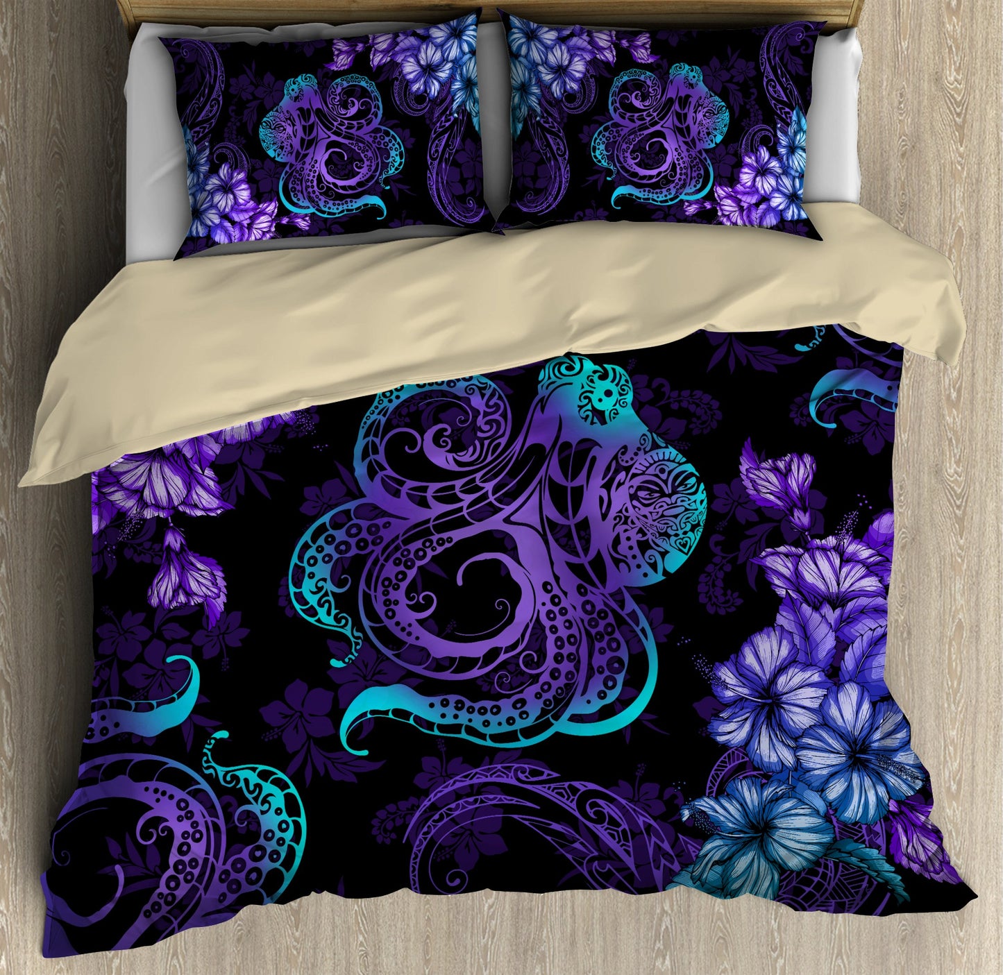 Beautiful Octopus Hibiscus Hawaii Bedding Set