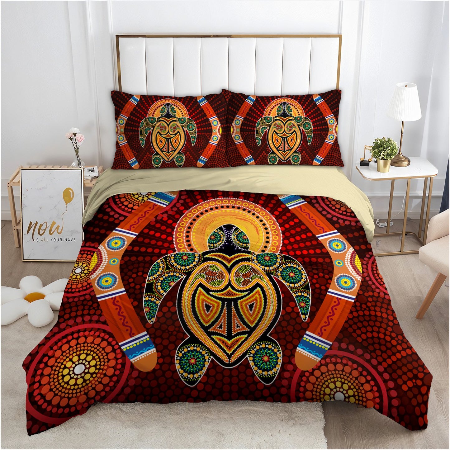 Aboriginal Turtle Boomerangs Bedding Set, Australia Indigenous Painting Art Bedding Set-Bedding Set-Huyencass-Twin-Vibe Cosy™