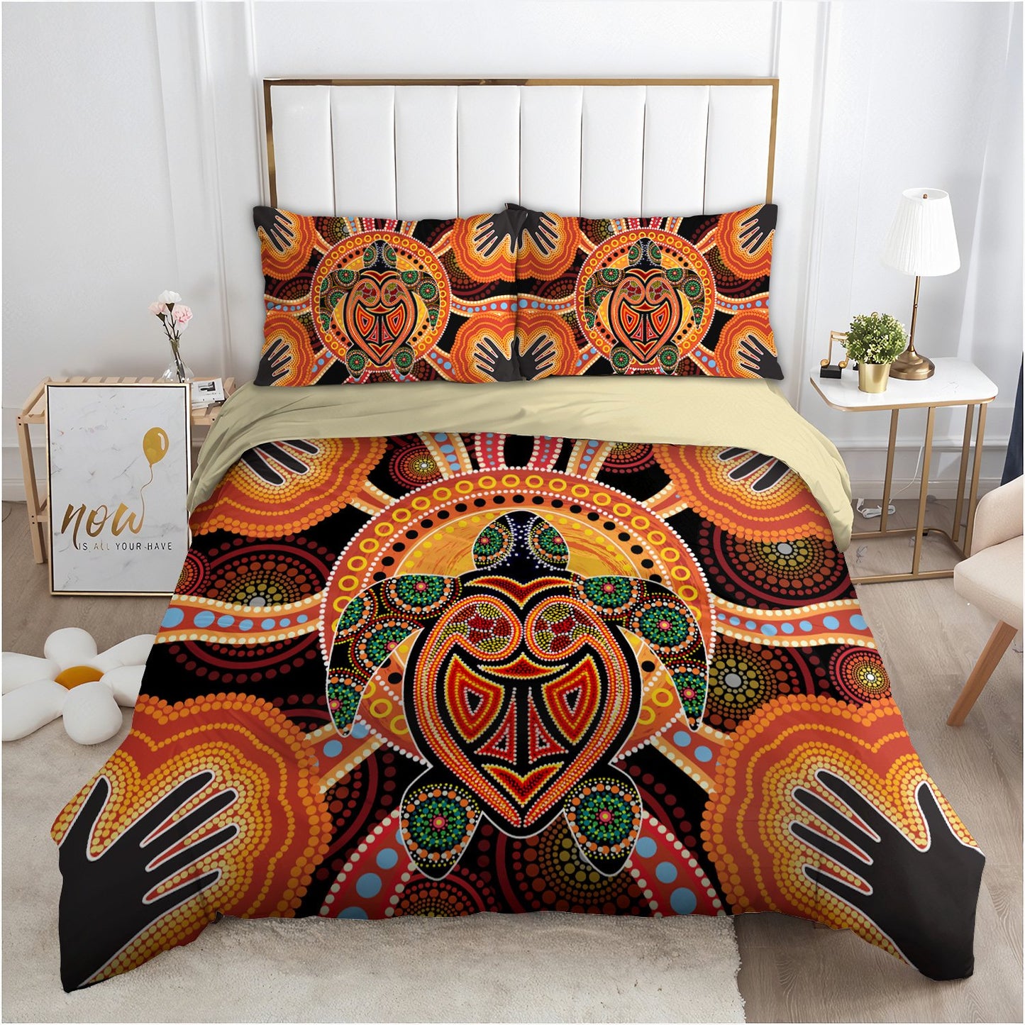 Aboriginal Turtle Touch the Sun Bedding Set, Australia Indigenous Painting Art Bedding Set-Bedding Set-Huyencass-Twin-Vibe Cosy™