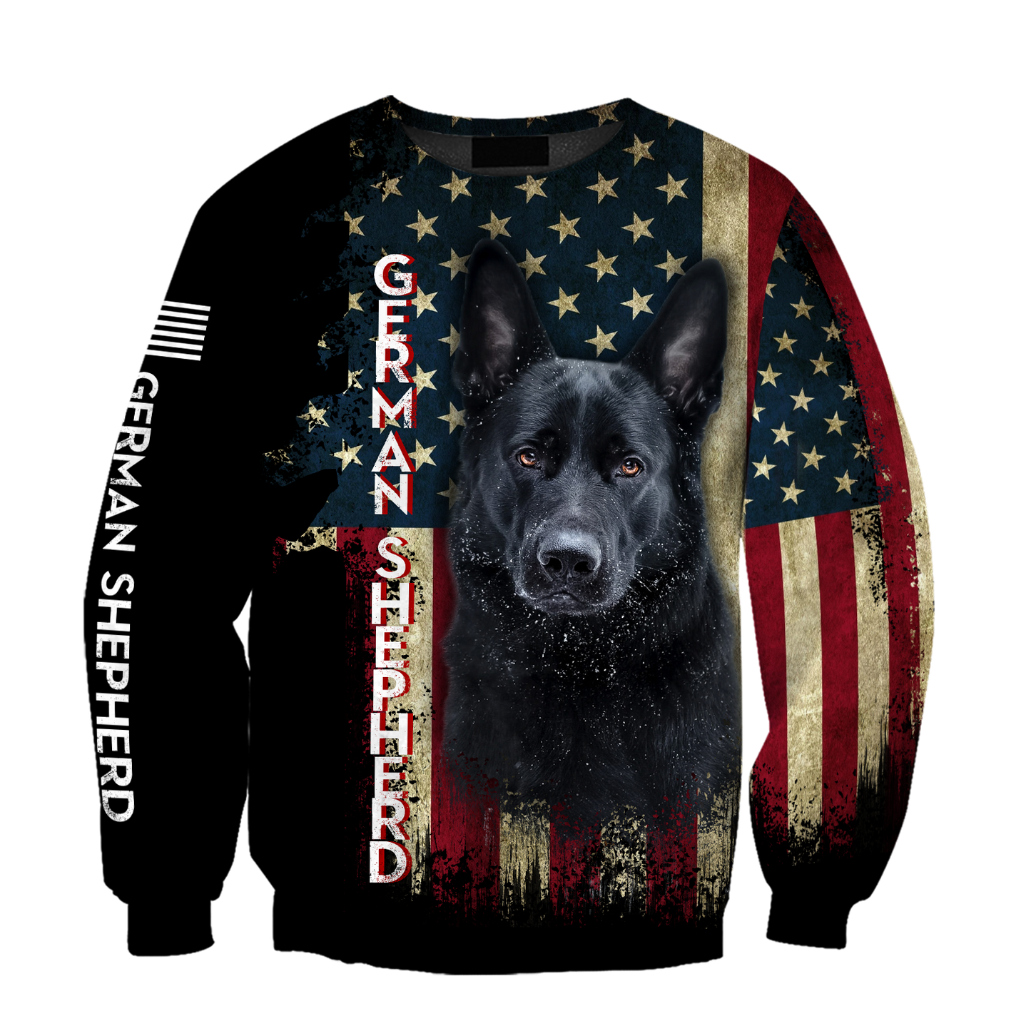 Black German Shepherd American Flag 3D All Over Print Hoodie