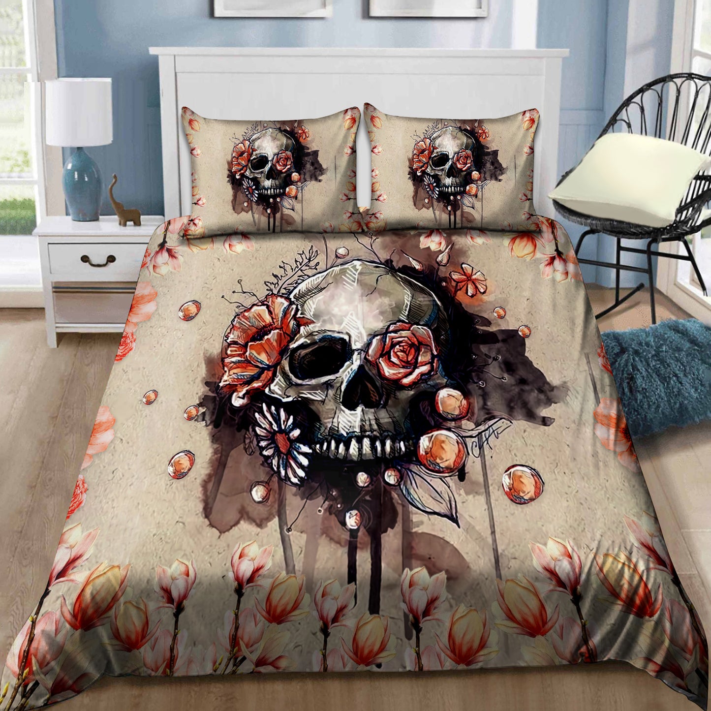 Skull And Flowers Art Bedding Set TNA11062003