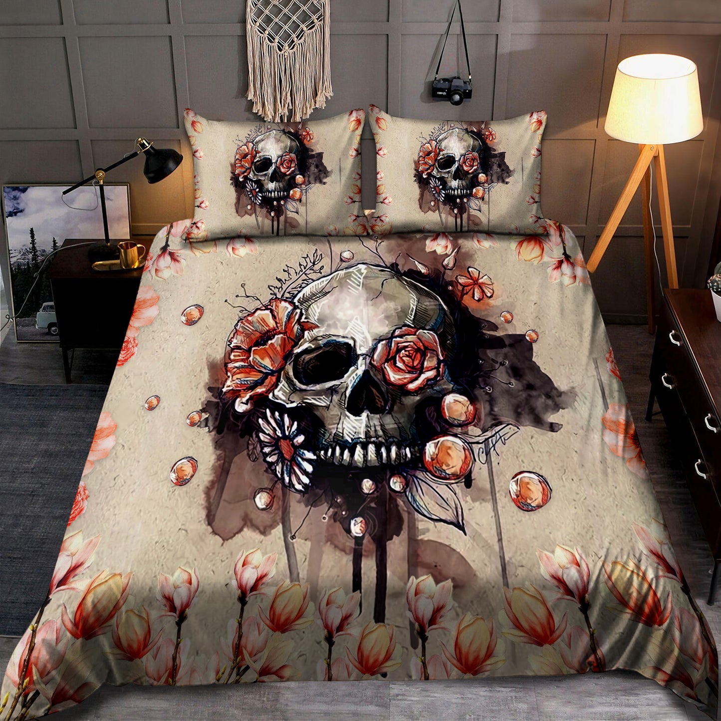 Skull And Flowers Art Bedding Set TNA11062003