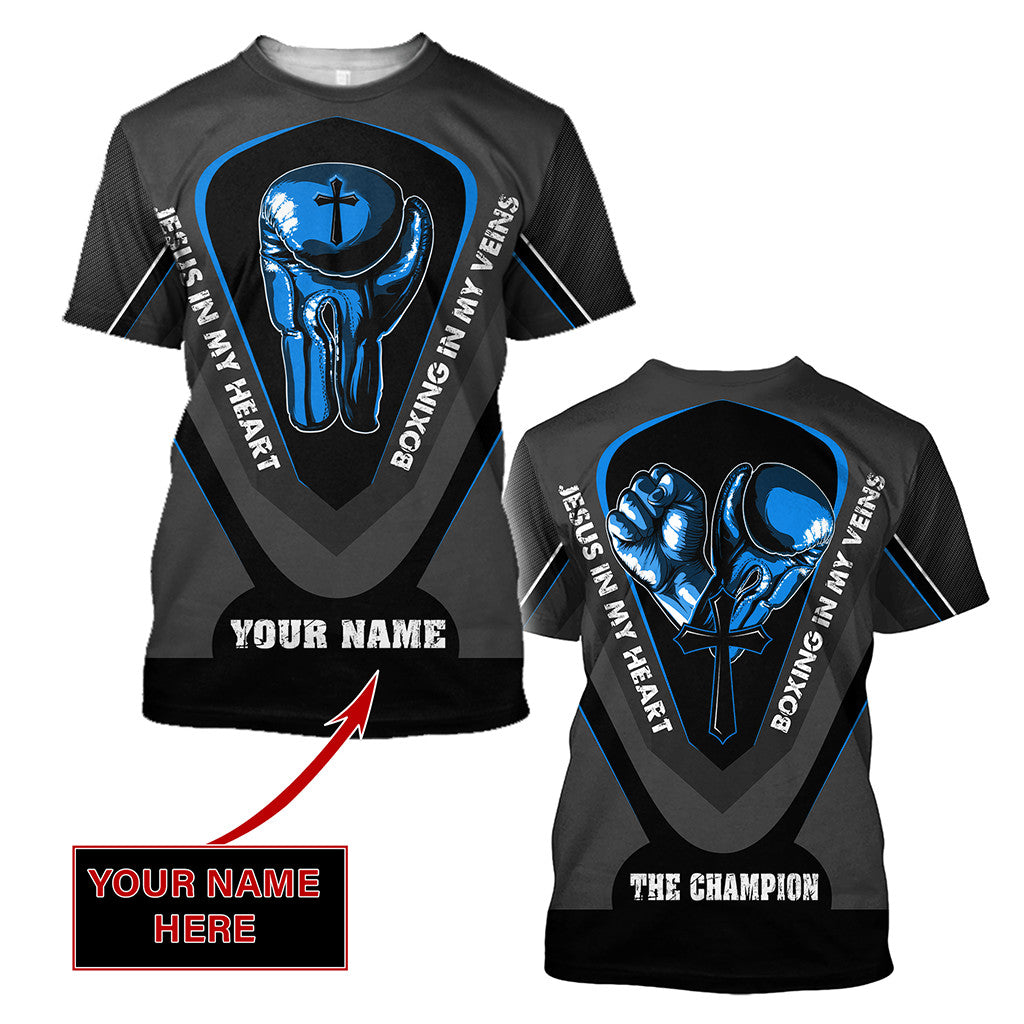 Custom Name Jesus In My Heart, Boxing In My Veins 3D All Over Printed Unisex Shirt