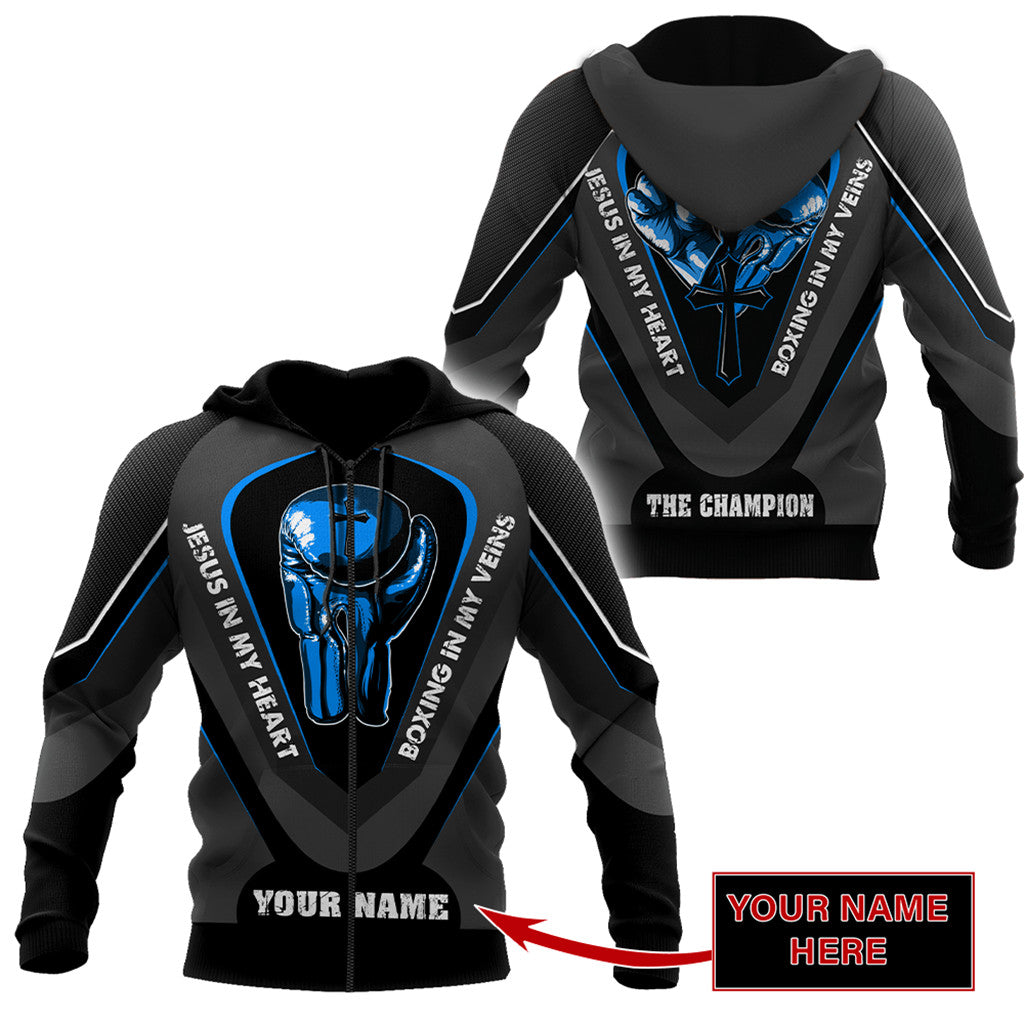 Custom Name Jesus In My Heart, Boxing In My Veins 3D All Over Printed Unisex Shirt