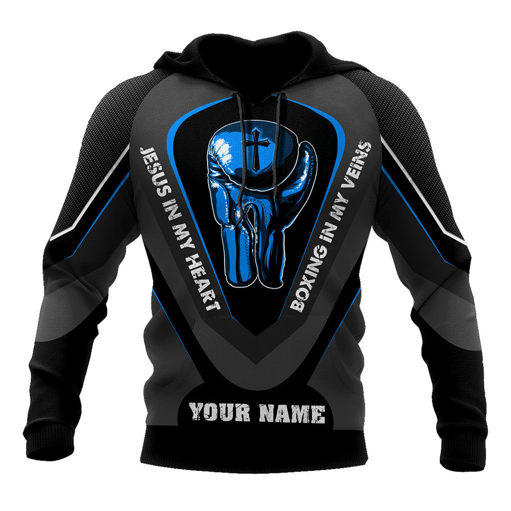 Custom Name Jesus In My Heart, Boxing In My Veins 3D All Over Printed Unisex Shirt