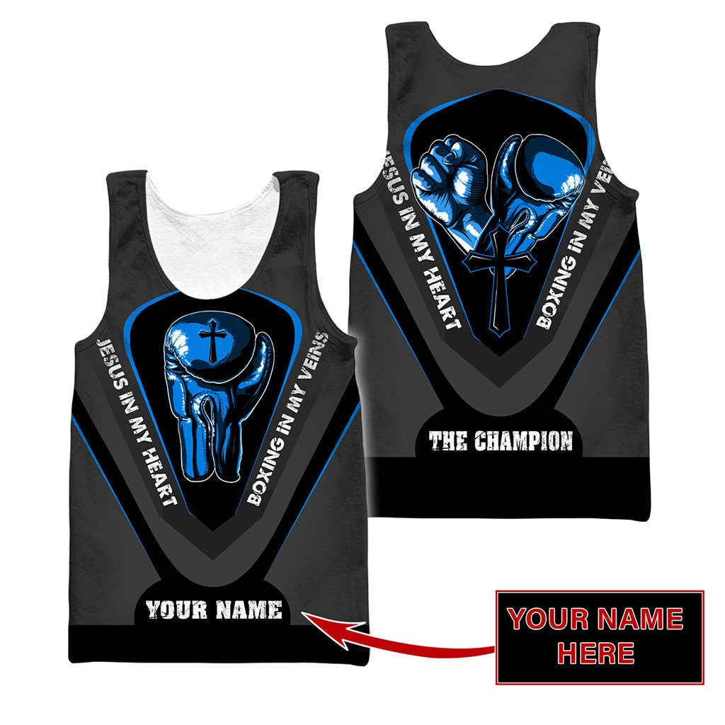 Custom Name Jesus In My Heart, Boxing In My Veins 3D All Over Printed Unisex Shirt