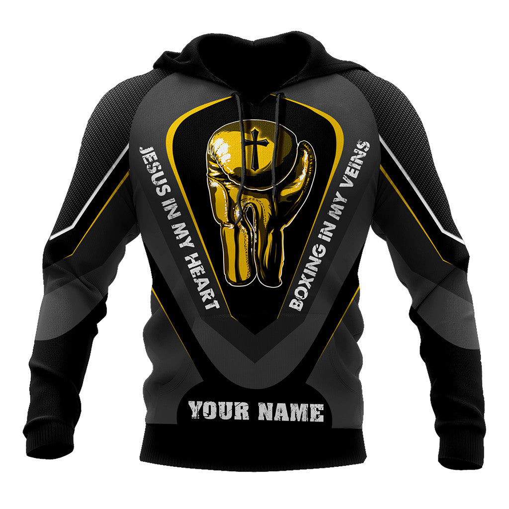 Custom Name Jesus In My Heart, Boxing In My Veins 3D All Over Printed Unisex Shirt