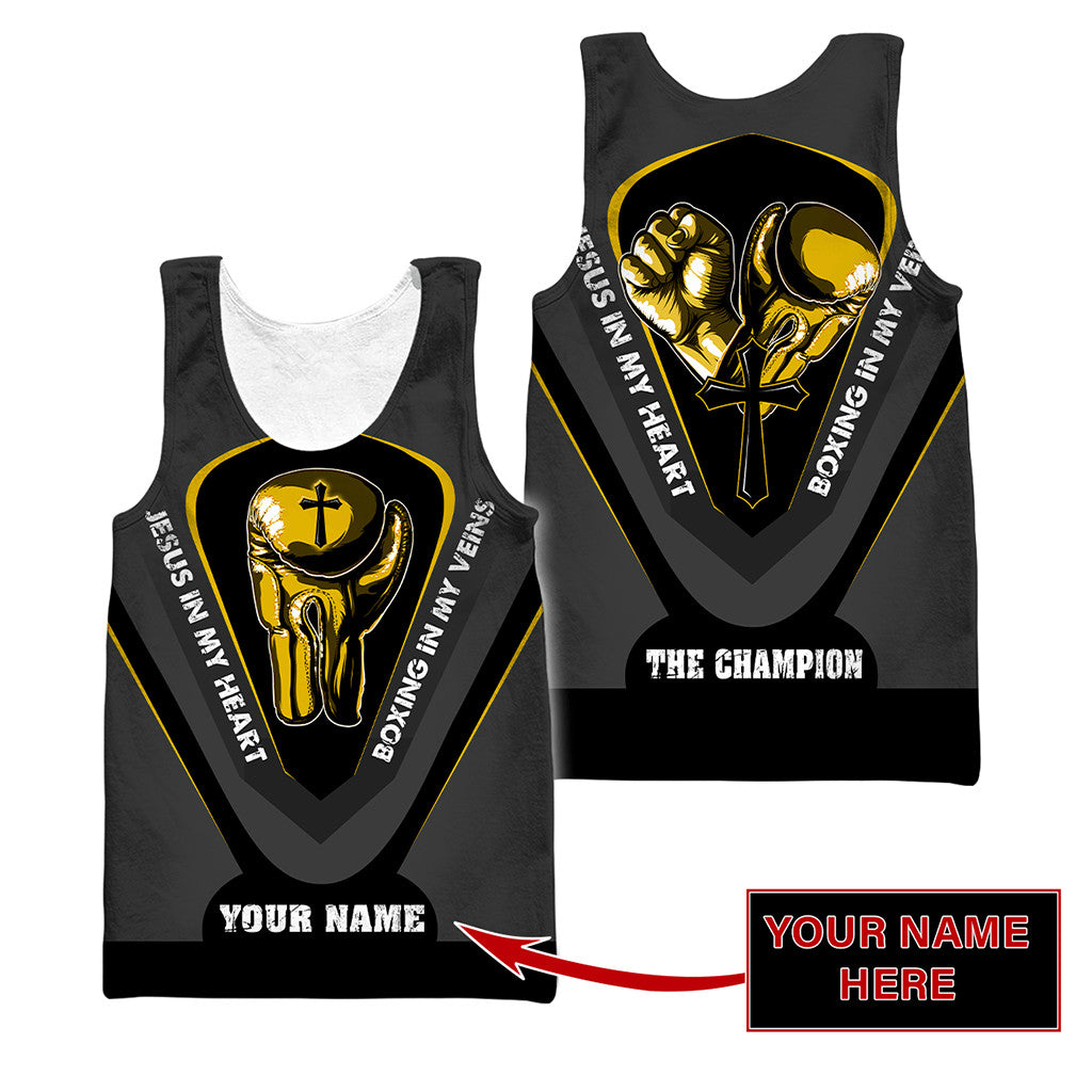 Custom Name Jesus In My Heart, Boxing In My Veins 3D All Over Printed Unisex Shirt