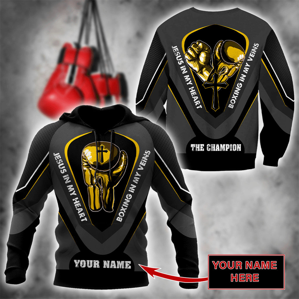 Custom Name Jesus In My Heart, Boxing In My Veins 3D All Over Printed Unisex Shirt