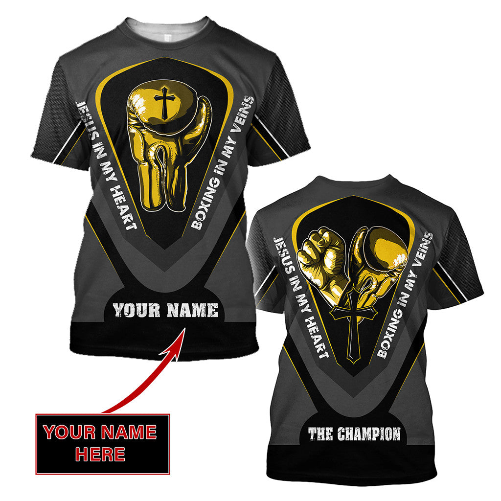 Custom Name Jesus In My Heart, Boxing In My Veins 3D All Over Printed Unisex Shirt