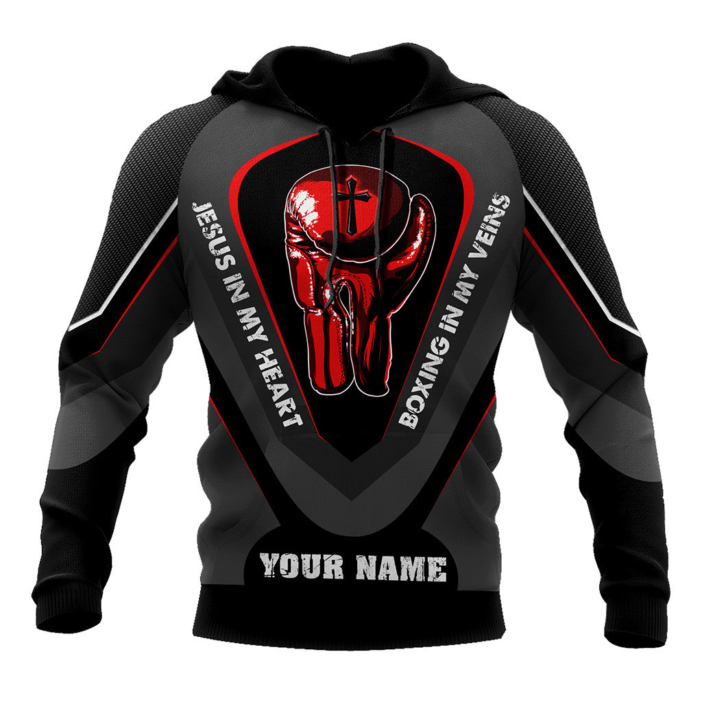 Custom Name Jesus In My Heart, Boxing In My Veins 3D All Over Printed Unisex Shirt