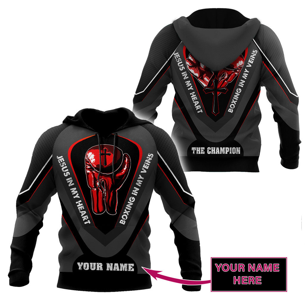 Custom Name Jesus In My Heart, Boxing In My Veins 3D All Over Printed Unisex Shirt