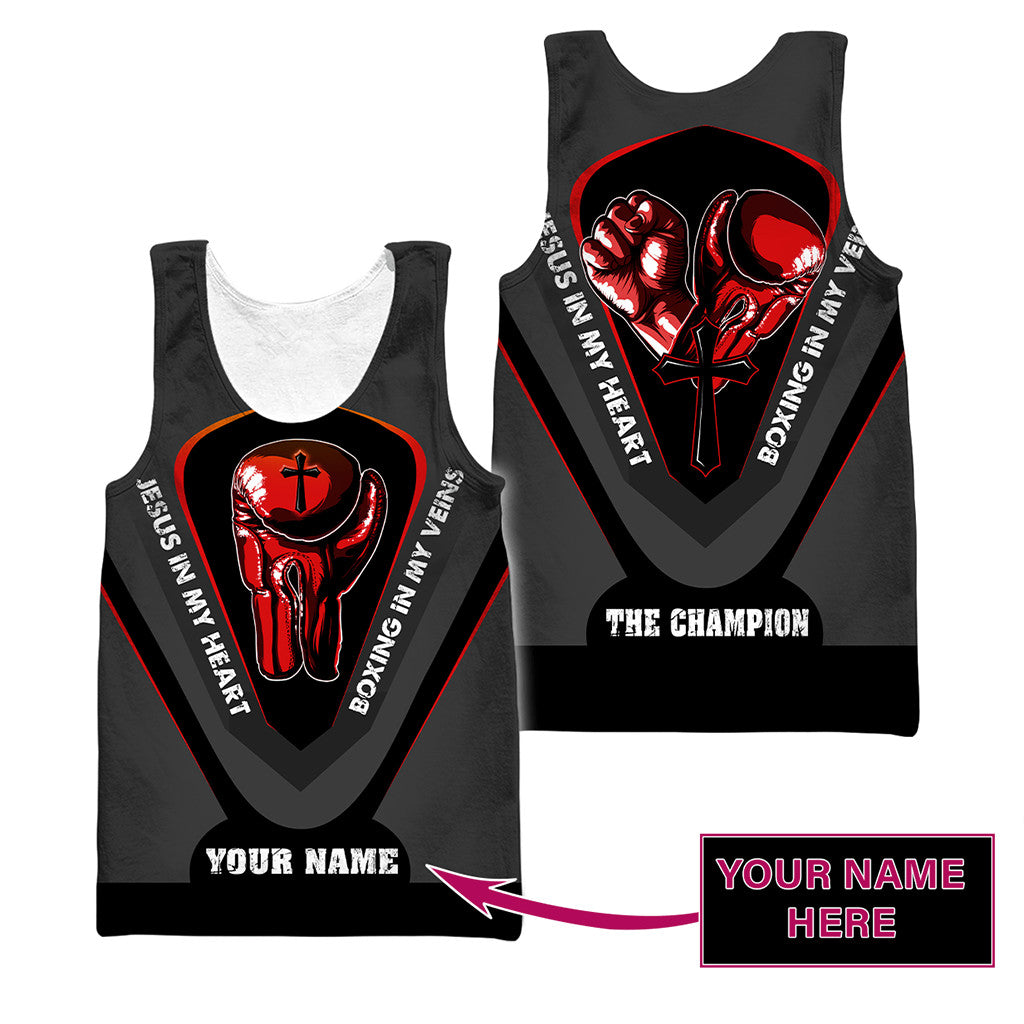Custom Name Jesus In My Heart, Boxing In My Veins 3D All Over Printed Unisex Shirt