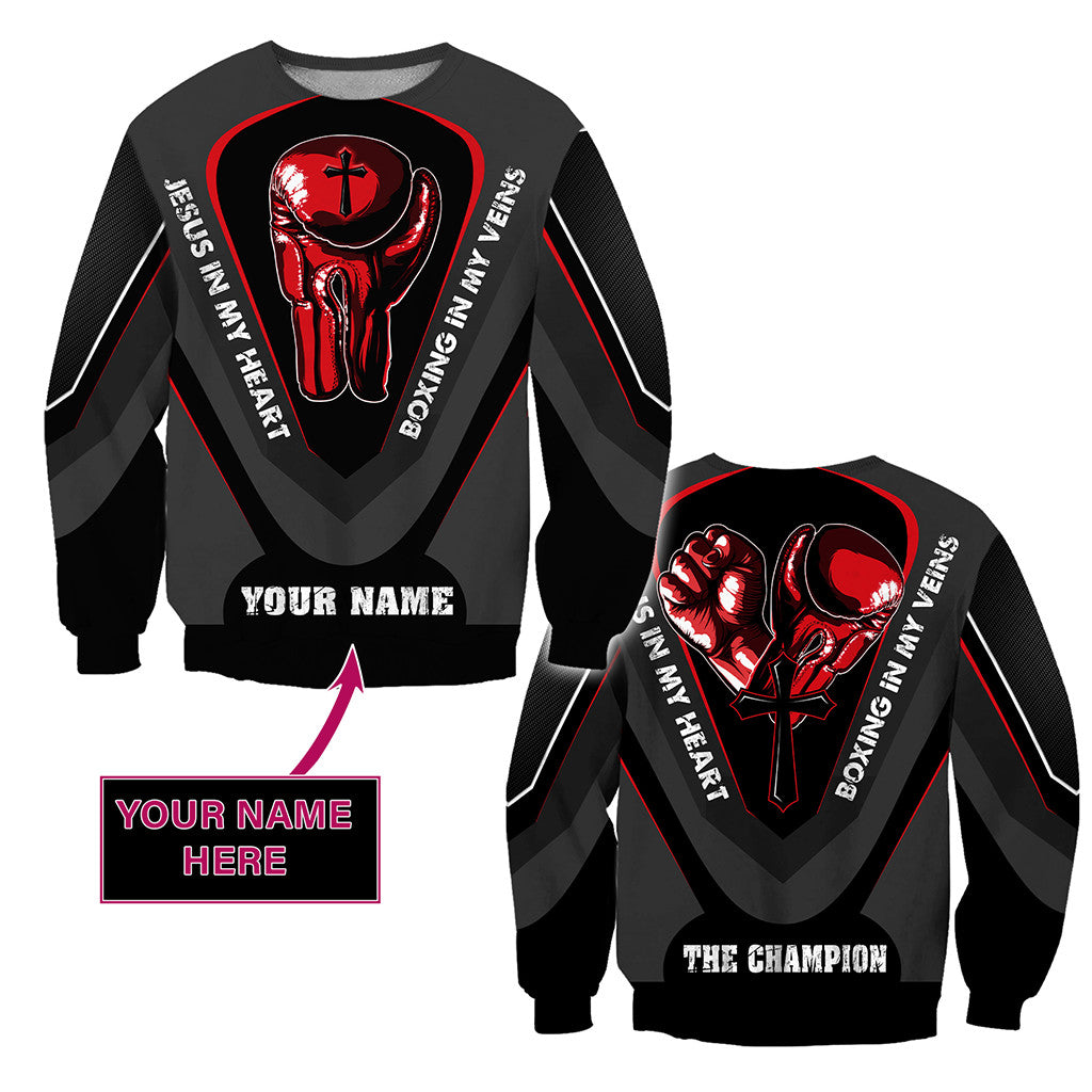 Custom Name Jesus In My Heart, Boxing In My Veins 3D All Over Printed Unisex Shirt