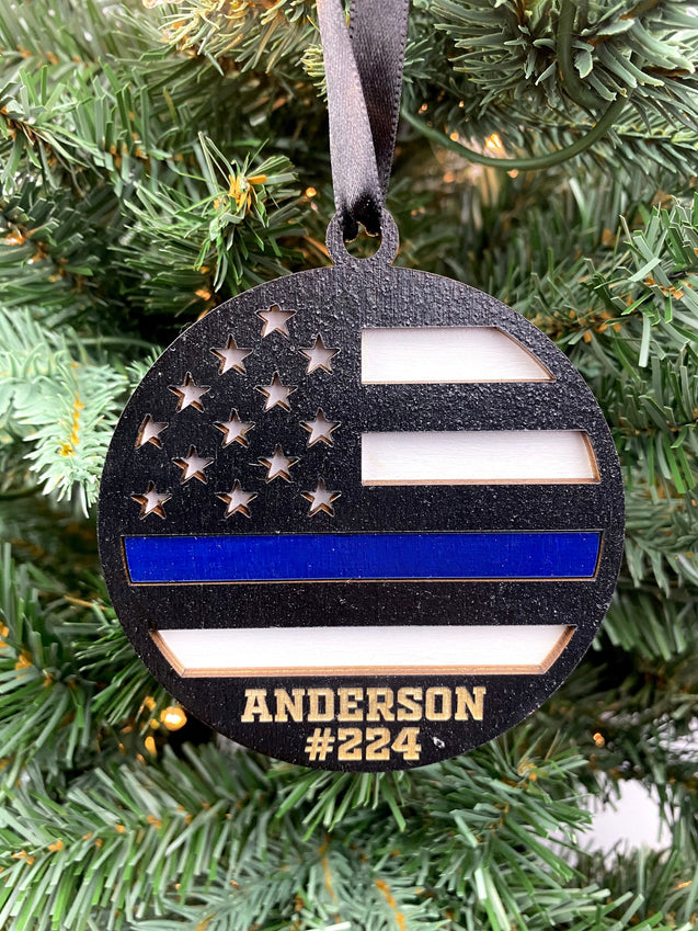 Thin Blue Line Ornament | Engraved Personalized Police Ornament | Police Badge Ornament | 2024 Ornament | 2025 Ornament