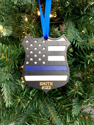 Thin Blue Line Ornament | Engraved Personalized Police Ornament | Police Badge Ornament | 2024 Ornament | 2025 Ornament