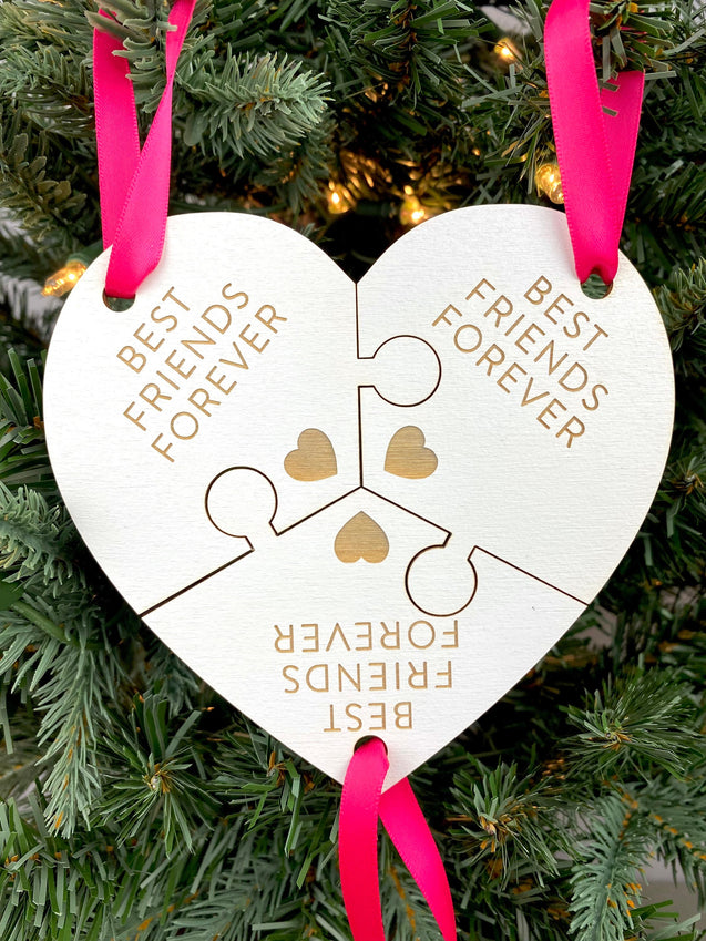 Best Friends Forever Heart Ornament | Three Piece Ornament | 90s Themed Ornament | 2024 Ornament | 2025 Ornament