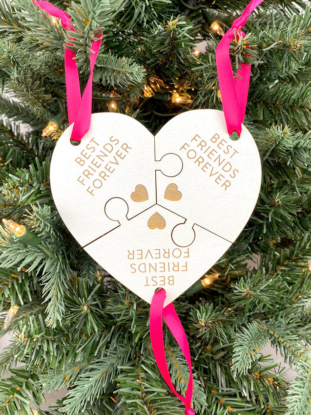 Best Friends Forever Heart Ornament | Three Piece Ornament | 90s Themed Ornament | 2024 Ornament | 2025 Ornament