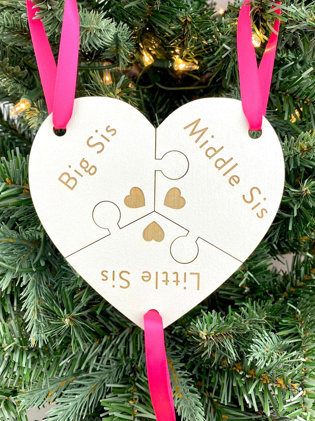 Sisters Puzzle Heart Ornament | Three Piece Ornament | 90s Themed Ornament | 2024 Ornament | 2025 Ornament