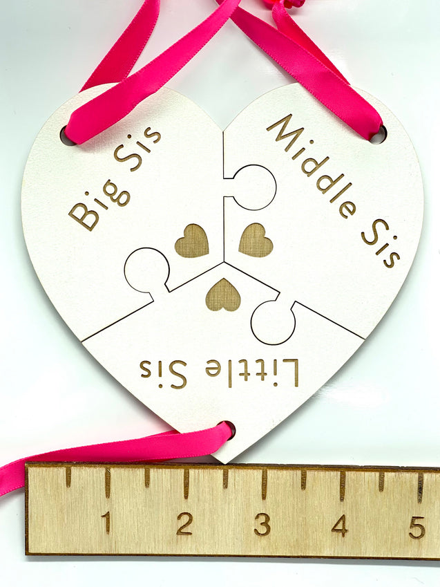 Sisters Puzzle Heart Ornament | Three Piece Ornament | 90s Themed Ornament | 2024 Ornament | 2025 Ornament