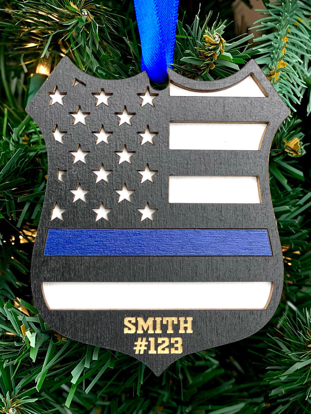 Thin Blue Line Ornament | Engraved Personalized Police Ornament | Police Badge Ornament | 2024 Ornament | 2025 Ornament