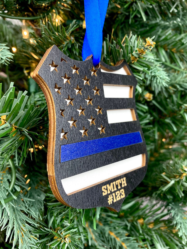 Thin Blue Line Ornament | Engraved Personalized Police Ornament | Police Badge Ornament | 2024 Ornament | 2025 Ornament