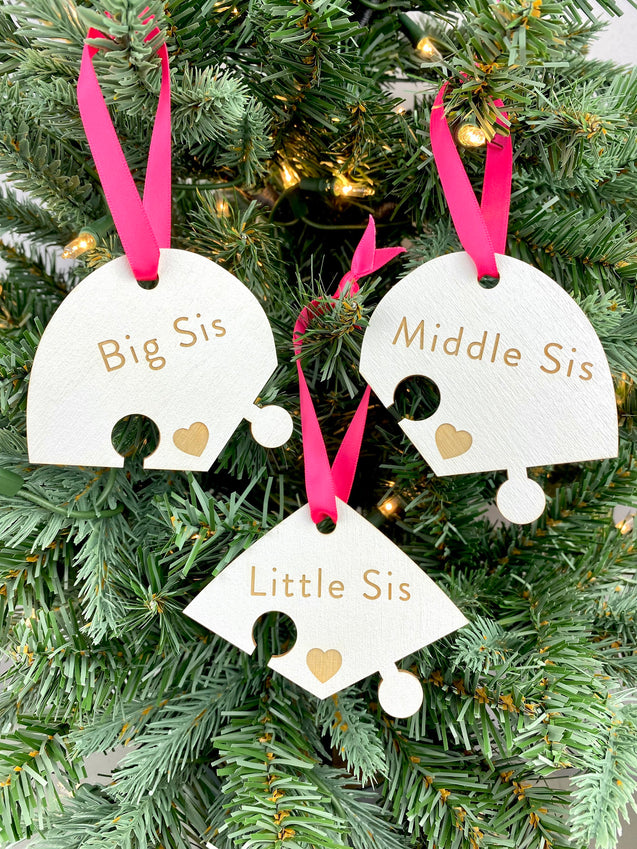 Sisters Puzzle Heart Ornament | Three Piece Ornament | 90s Themed Ornament | 2024 Ornament | 2025 Ornament