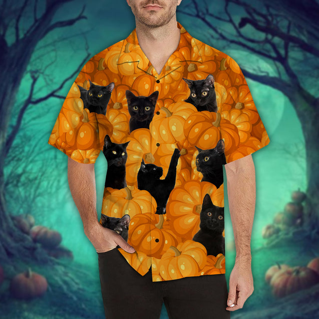 Black Cat Pumkin Halloween Sleeves Shirt