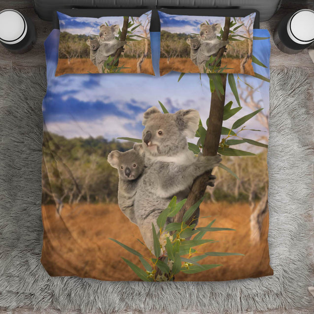 Koala on tree - Australia bedding set (duvet cover) NN4-BEDDING SETS-HP Arts-Bedding Set - Black - Black NN4-Queen/Full-Vibe Cosy™