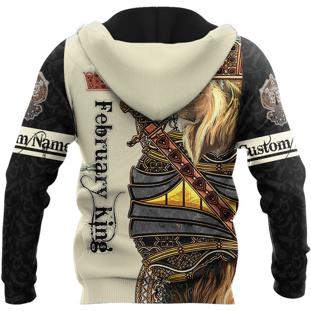 Custom Name February King Lion 3D All Over Printed Unisex Shirts