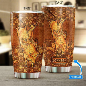 Personalized Name Bull Riding Stainless Steel Tumbler Floral Rodeo