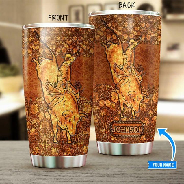 Personalized Name Bull Riding Stainless Steel Tumbler Floral Rodeo