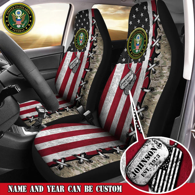 Custom name US Veteran 3D design print car seat covers Proud Military