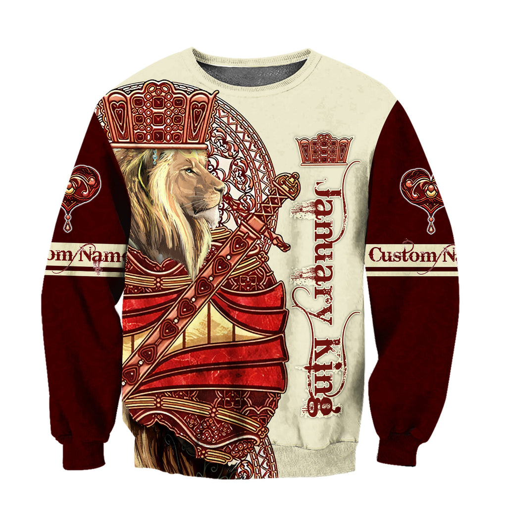 Custom Name January King Lion 3D All Over Printed Unisex Shirts