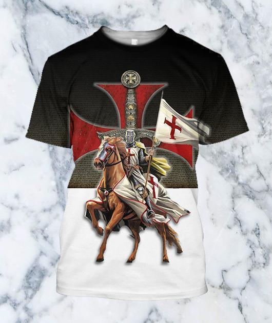 3D All Over Printed Knights Templar On Horseback-Apparel-HP Arts-T-Shirt-S-Vibe Cosy™