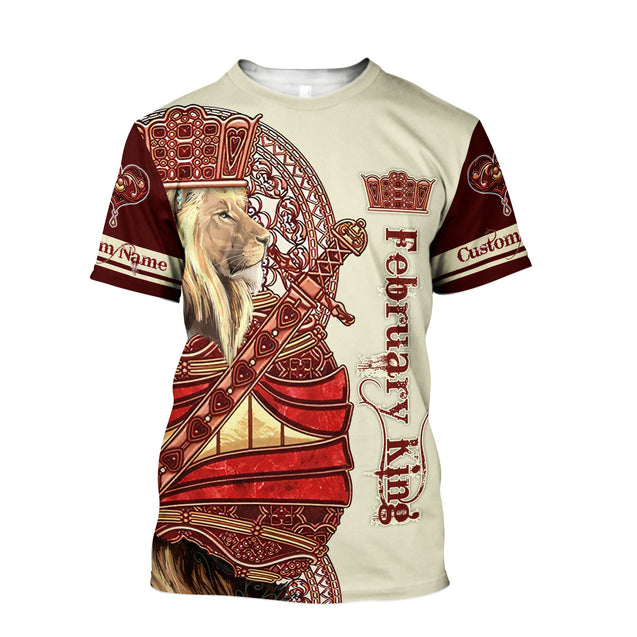 Custom Name February King Lion 3D All Over Printed Unisex Shirts