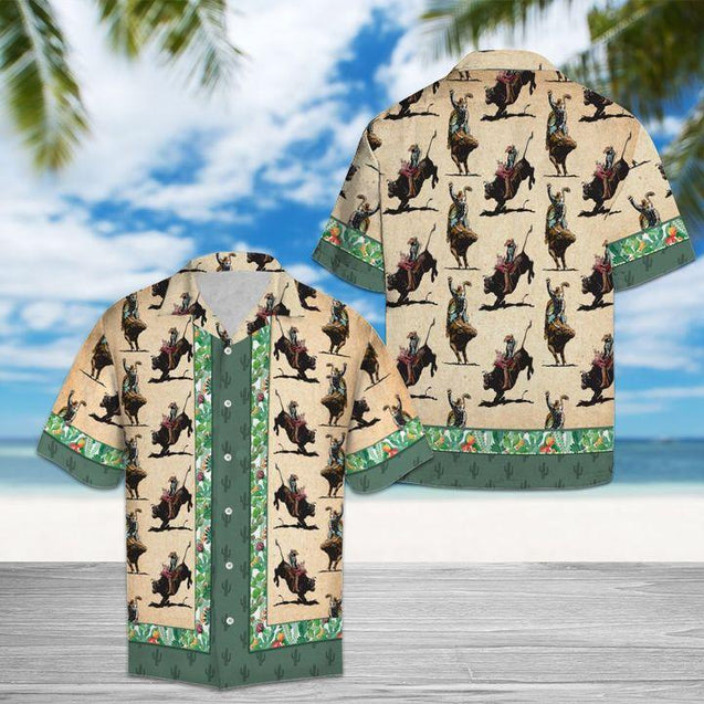 Bull Riding Tropical Hawaii Shirt Cactus Pattern