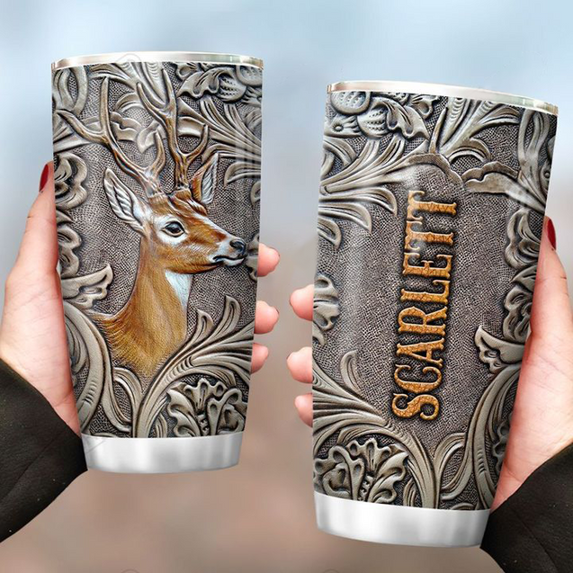 Personalized Name Deer Stainless Steel Tumbler Metal Texture