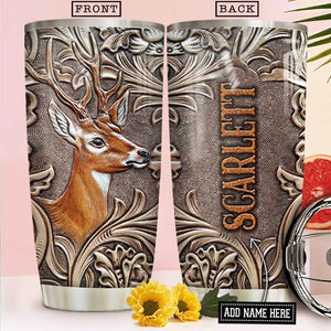 Personalized Name Deer Stainless Steel Tumbler Metal Texture