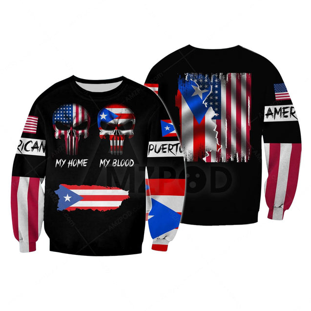 Puerto Rico And America Skull Lover Shirt TQH20061802-Apparel-TQH-Sweatshirts-S-Vibe Cosy™